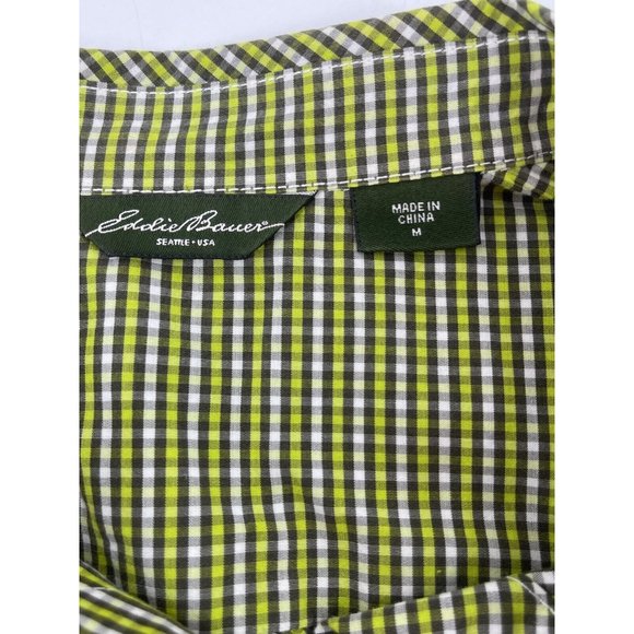 Eddie Bauer Women's Button Down Collar Shirt Green Checker Medium 100% Cotton - Picture 6 of 10